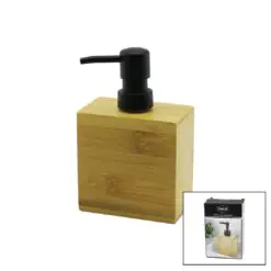 DİKDÖRTGEN  AHŞAP BAMBU SIVI SABUNLUK  SİYAH PLASTİK POMPA   5.8 X 9.9CM - Y: 10CM