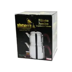 FİLİNTA JUMBO BOY ÇELİK ÇAYDANLIK SETİ ÇİFT KAPAKLI RENKLİ BAKALİT KULP ÜST DEMLİK: 2LT - ALT SULUK: 4LT KENDİNDEN SÜZGEÇLİ