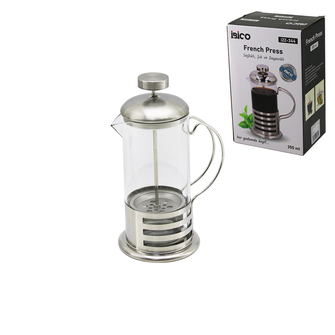 FRENCH PRESS METAL KAFES - METAL KAPAK 350ML CAM BİTKİ SÜZGEÇİ