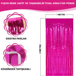 Fuşya Renk Ekstra Metalize Parlak Saçaklı Arka Fon Perde İthal A Kalite 1x2 Metre