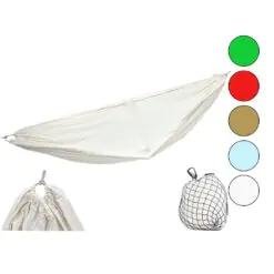 GABARDİN DOKUMA RENKLİ PAMUK KUMAŞ KAMP HAMAK 135X260CM200KG.TAŞIMA6MT İPFİLE ÇANTALI
