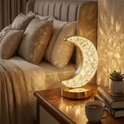 Hilal AY Model Kristal LED Masa Lambası – Dokunmatik, 3 Renk Işık Modlu, Şarjlı Mini Dekoratif Gece Lambası