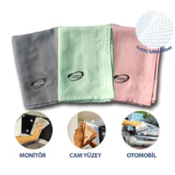 İz Bırakmayan Mikrofiber Temizlik Bezi 3'lü Set Cam ve Ayna Silme Toz Alma Temizlik Bezi