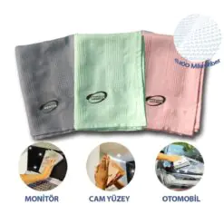 İz Bırakmayan Mikrofiber Temizlik Bezi 3'lü Set Cam ve Ayna Silme Toz Alma Temizlik Bezi