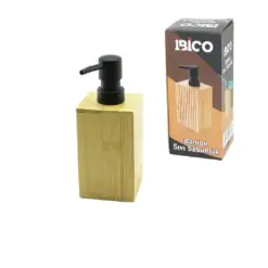KARE AHŞAP BAMBU SIVI SABUNLUK SİYAH PLASTİK POMPA ÇAP: 7CM - Y: 11.5CM