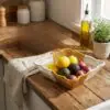 Kare Dalgalı Çift Renkli Plastik Rattan Ekmek ve Meyve Sepeti - Çok Amaçlı Banyo ve Mutfak Düzenleyici - Yıkanabilir Tezgâh Üstü Organizer