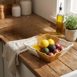 Kare Dalgalı Çift Renkli Plastik Rattan Ekmek ve Meyve Sepeti - Çok Amaçlı Banyo ve Mutfak Düzenleyici - Yıkanabilir Tezgâh Üstü Organizer