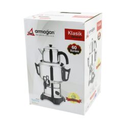 KLASİK ÇAY SETİ=DEMLİK - SU KAZANI ELEKTRİKLİ SEMAVER 60 BARDAK 6LT - TEK MUSLUK 1500W GİZLİ REZİSTANS