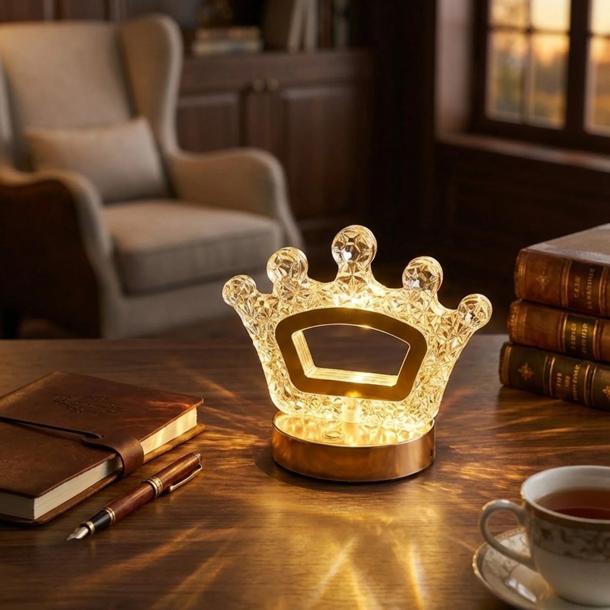 Kral Tacı Model Kristal LED Masa Lambası – Dokunmatik, 3 Renk Işık Modlu, Şarjlı Mini Dekoratif Gece Lambası