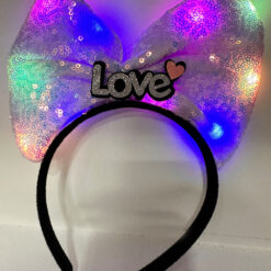 Led Işıklı 3 Farklı Fonksiyonda Yanan Gümüş Love Yazılı Lila Fiyonk Taç 20X17 cm