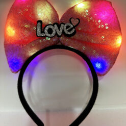 Led Işıklı 3 Farklı Fonksiyonda Yanan Gümüş Love Yazılı Fuşya Pembe Fiyonk Taç 20X17 cm