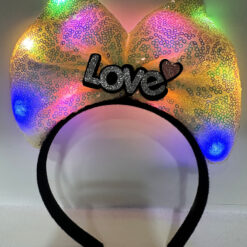 Led Işıklı 3 Farklı Fonksiyonda Yanan Gümüş Love Yazılı Sarı Fiyonk Taç 20X17 cm