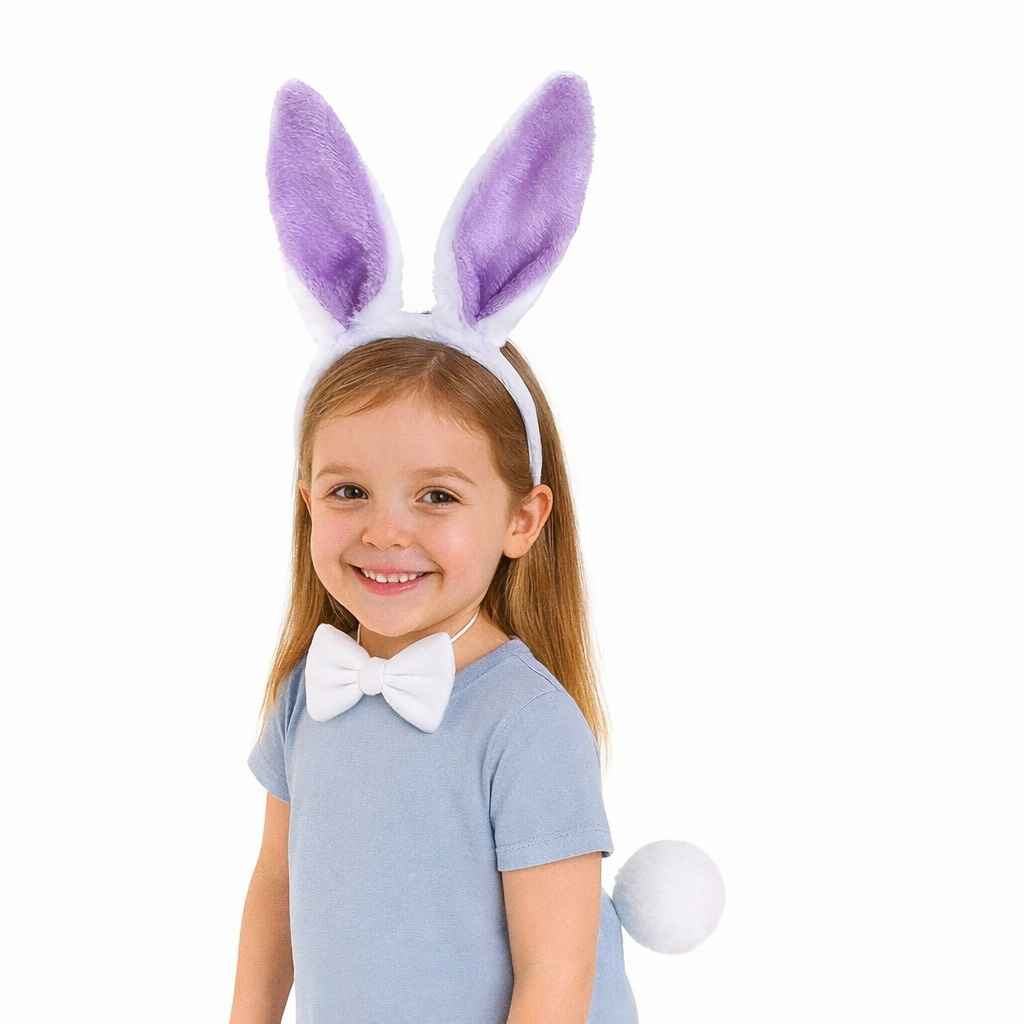 Lila Mor Tavşan Kulak Papyon Kuyruk 3'lü Parti Seti