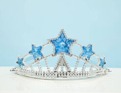 Mavi Yıldız Taşlı Plastik Kraliçe Prenses Elsa Tacı Çocuk Boy