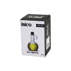 MİNİ CAM YAĞDANLIK ÇİZGİLİ DESEN 300ML AHŞAP BAMBU MANTAR TIPA