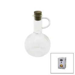 MİNİ CAM YAĞDANLIK ÇİZGİLİ DESEN 300ML AHŞAP BAMBU MANTAR TIPA