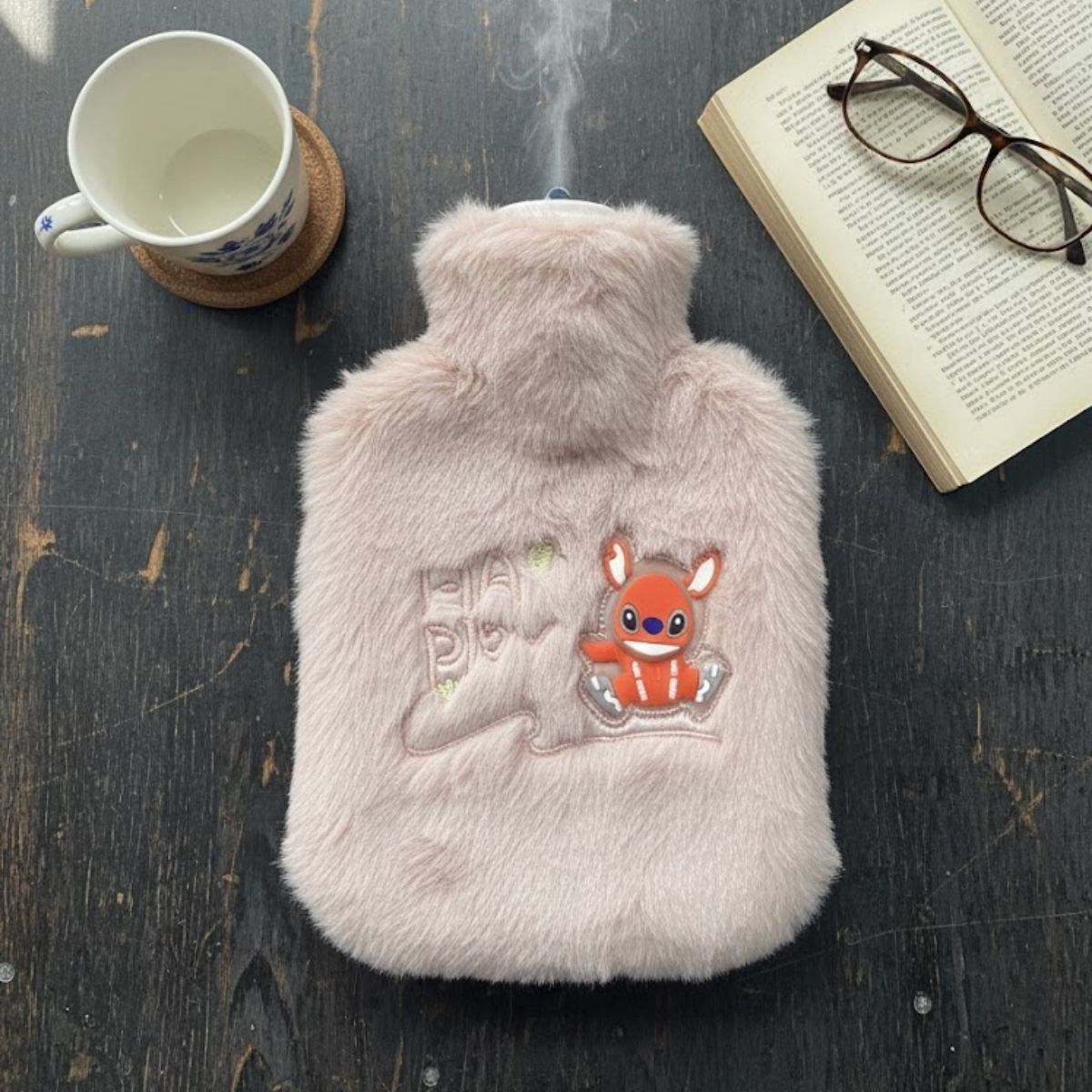 Mutlu Robot Hayvan Figürlü Pembe Peluş Sıcak Su Torbası 1 Lt – Yumuşak Kılıf, Uzun Süre Sıcak Tutan Termal Su Torbası