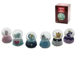 ORTA BOY - 8CM PİLLİ - IŞIKLI MÜZİKLİ KAR KÜRESİ CAM HAYVAN FİGÜRLÜ - DESEN MİX RENKLİ HERHANGİ BİR TANESİ GÖNDERİLİR