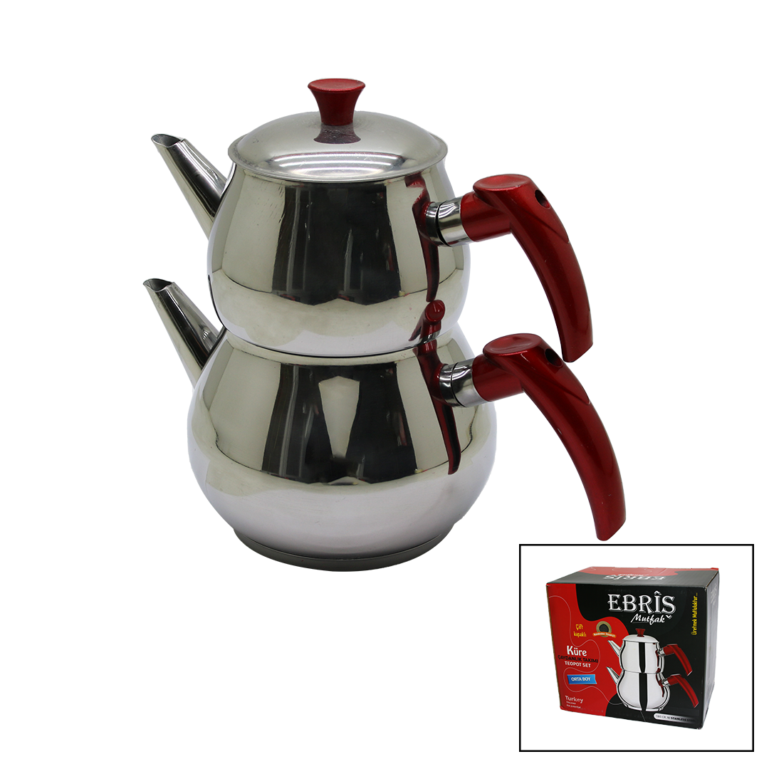 ORTA BOY KÜRE ÇELİK ÇAYDANLIK SETİ ÜST: 1LT - ALT: 1.60LT