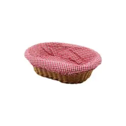 OVAL RENKLİ BEZLİ İP HASIR EKMEK SEPETİ KULPLU TABAN:11.5X20 - AĞIZ:18X28 DERİNLİK:7CM