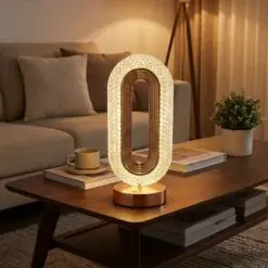 Oval Şeklinde Kristal LED Masa Lambası – Dokunmatik, 3 Renk Işık Modlu, Şarjlı Dekoratif Gece Lambası
