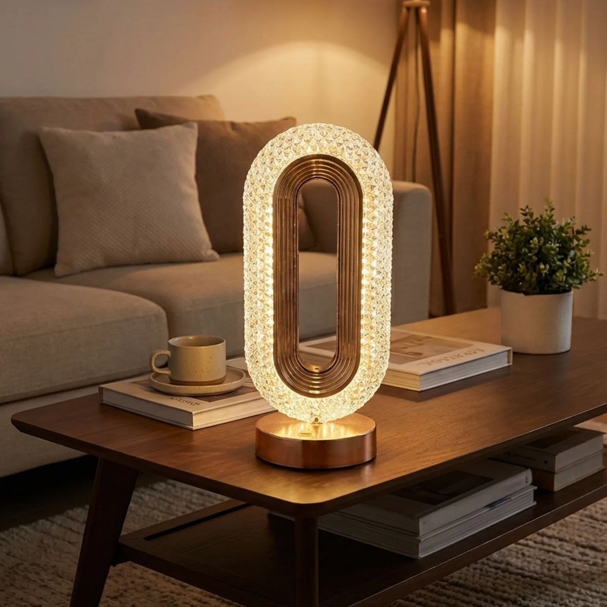 Oval Şeklinde Kristal LED Masa Lambası – Dokunmatik, 3 Renk Işık Modlu, Şarjlı Dekoratif Gece Lambası