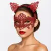 Romantik Kırmızı Dantel Maske Seti – Kedi Kulaklı Taç ve Maske 3 No