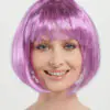 Rose Pembe Renk Düz Kesim Küt Parti Peruğu Kısa Takma Saç