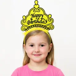 Sarı Happy Birthday Prenses Tacı – Doğum Günü Taç Aksesuarı