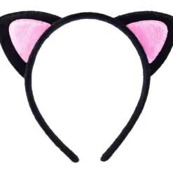 Sevimli Kedi Kulak Pofuduk Kedi Taç Siyah İçi Pembe Renk 17x15 cm