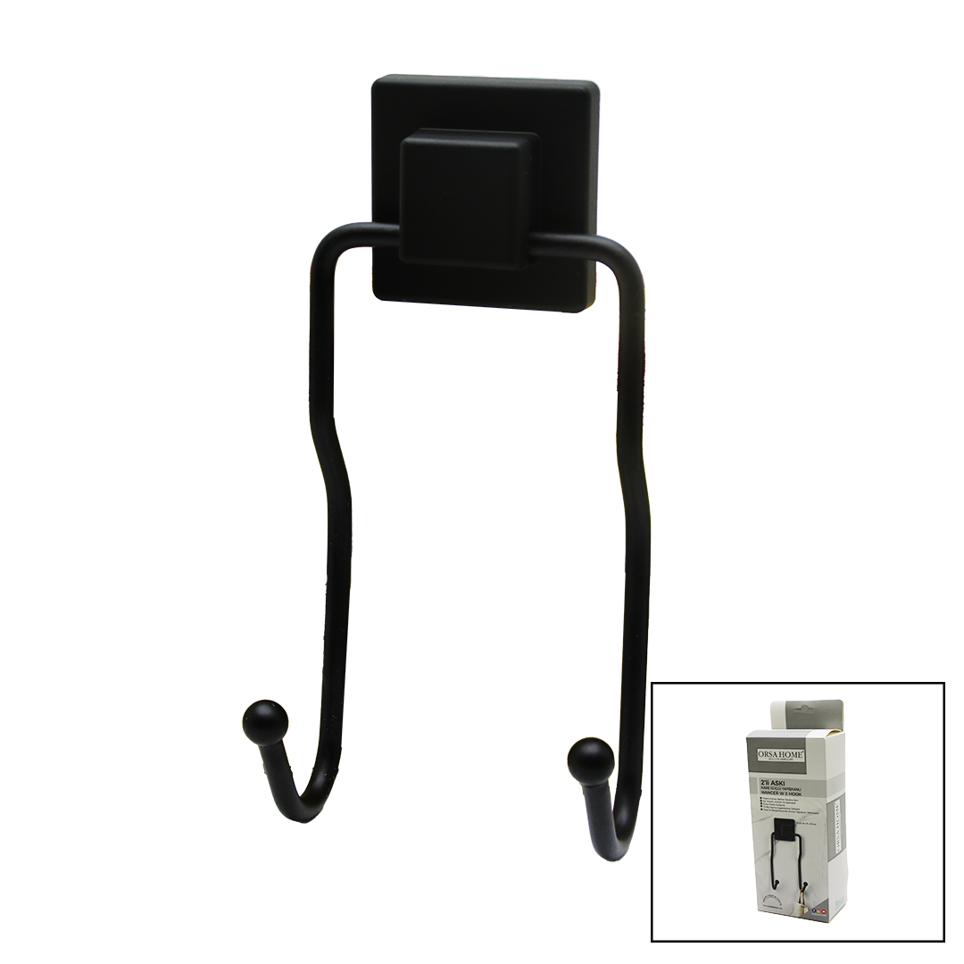 SİYAH - 2Lİ METAL SARKIK ASKI KARE GÜÇLÜ YAPIŞKANLI 8X9X19CM