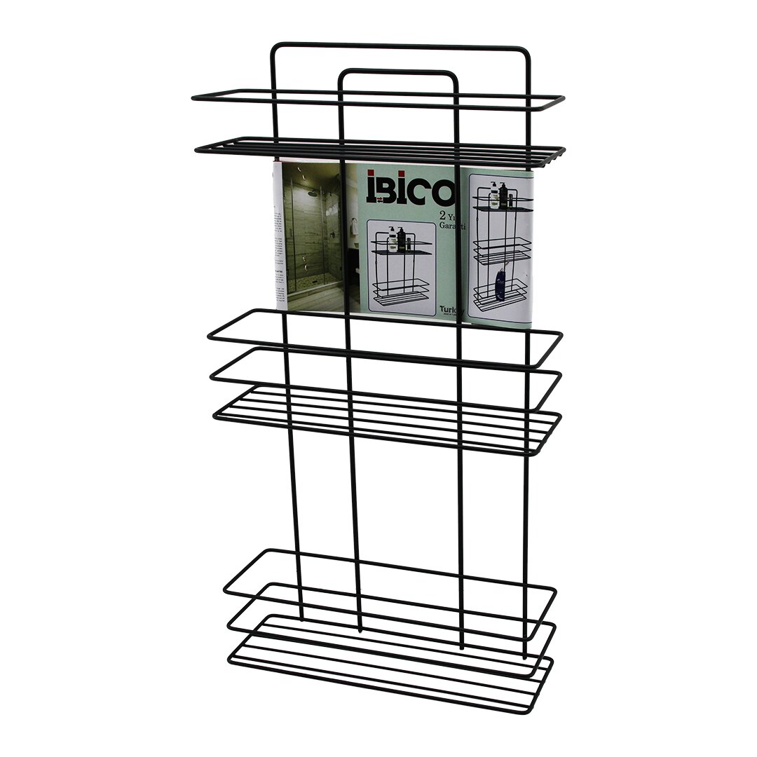 SİYAH  3 KATLI - DİKDÖRTGEN   METAL  BANYO KÖŞELİK - DUŞKABİN RAF - ŞAMPUANLIK
