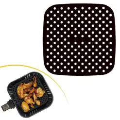 Siyah Isıya Dayanıklı Yıkanılabilir Silikon Fırın Ve Airfryer Kare Model Pişirme Matı 21,5 Cm