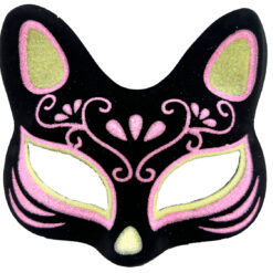 Siyah Renk Süet Kaplama Üzeri Sarı Pembe Simli Kedi Maskesi 17x14 cm