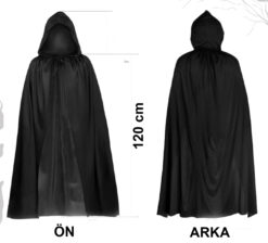 Siyah Uzun Pelerin 120 cm Kapüşonlu – Cosplay ve Parti Kostümü
