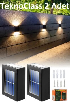 Solar Çift Taraflı Duvar Lambası Güneş Enerjili Aydınlatma Dekorasyon Aplik Işık 2 Li