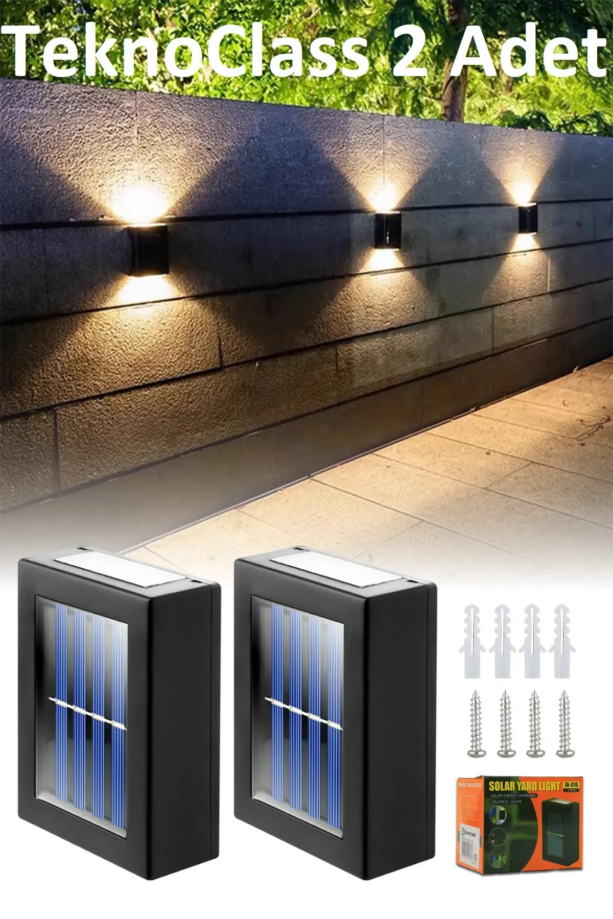 Solar Çift Taraflı Duvar Lambası Güneş Enerjili Aydınlatma Dekorasyon Aplik Işık 2 Li