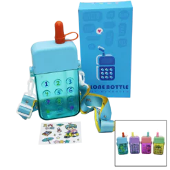 TELEFON MODELİ RENKLİ MİKA KRİSTAL SULUK MATARA PİPETLİ - VİDALI KAPAK - ASKILI 300ML