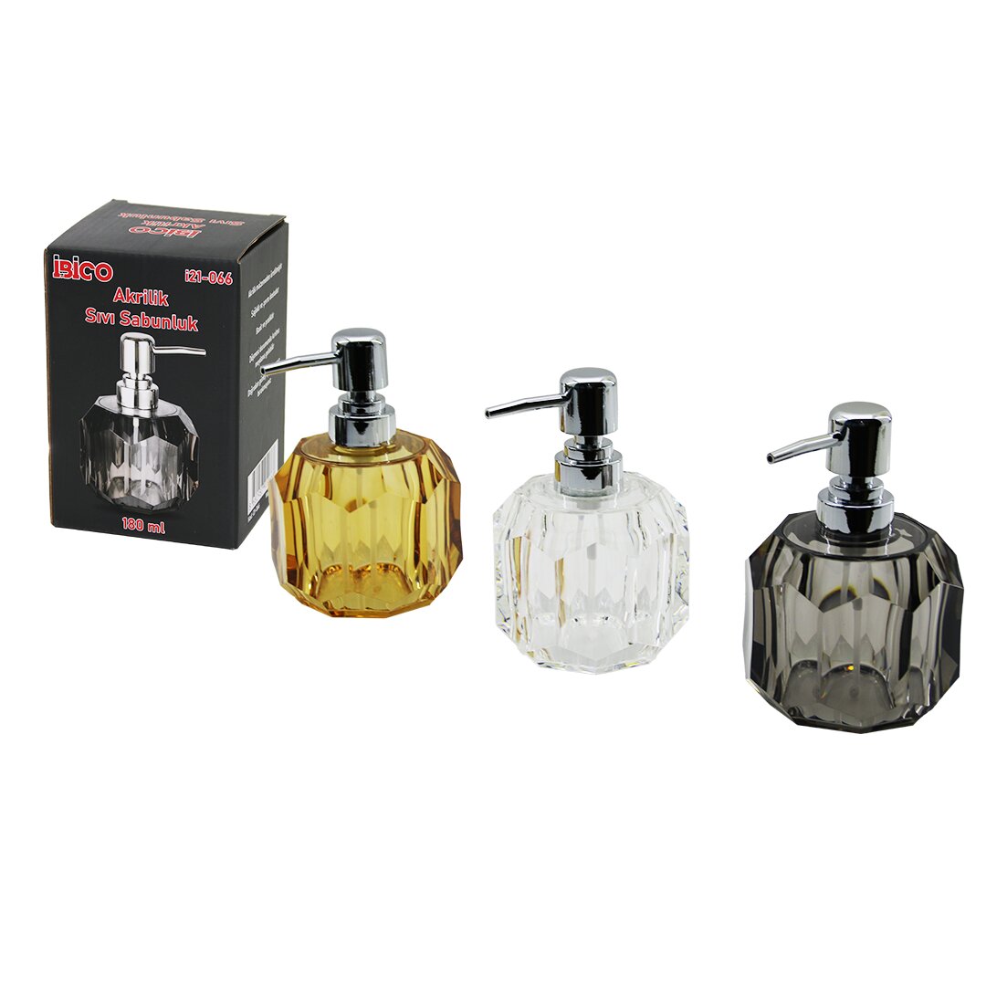 TOMBUL YUVARLAK - PRİZMA  ŞEFFAF - RENKLİ   AKRİLİK - MİKA KRİSTAL  SIVI SABUNLUK  180ML