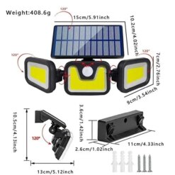 Üçlü Solar Led Projektör – Beyaz Işık – Sensörlü Dış Mekân Aydınlatma