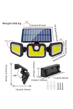 Üçlü Solar Led Projektör – Beyaz Işık – Sensörlü Dış Mekân Aydınlatma
