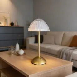 Uzun Mantar Çizgili Model LED Masa Lambası – Dokunmatik, 3 Renk Işık Modlu, Şarjlı Dekoratif Gece Lambası