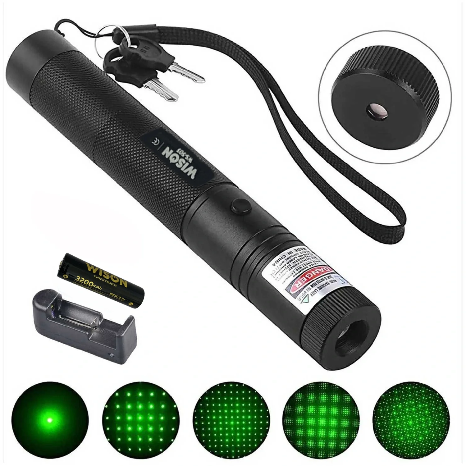 Wison WS-503 100MW 3.7V 3200 mAh Desen Başlıklı Şarjlı Yeşil Lazer Pointer