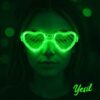 Yeşil LED Işıklı Kalp Gözlük – 3 Modlu Parti - Glow Gözlüğü
