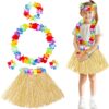 Yetişkin Çocuk Hawaii Parti Seti - 40 cm Naturel Etek + Çiçek Aksesuarlar (5 Parça)