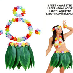 Yetişkin Hawaii Kostüm Seti - Yaprak Etek &amp;amp; Hawaii Set - 5 Parça