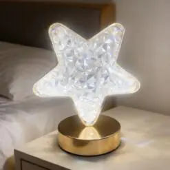 Yıldız Model Kristal LED Masa Lambası – Dokunmatik, 3 Renk Işık Modlu, Şarjlı Mini Dekoratif Gece Lambası