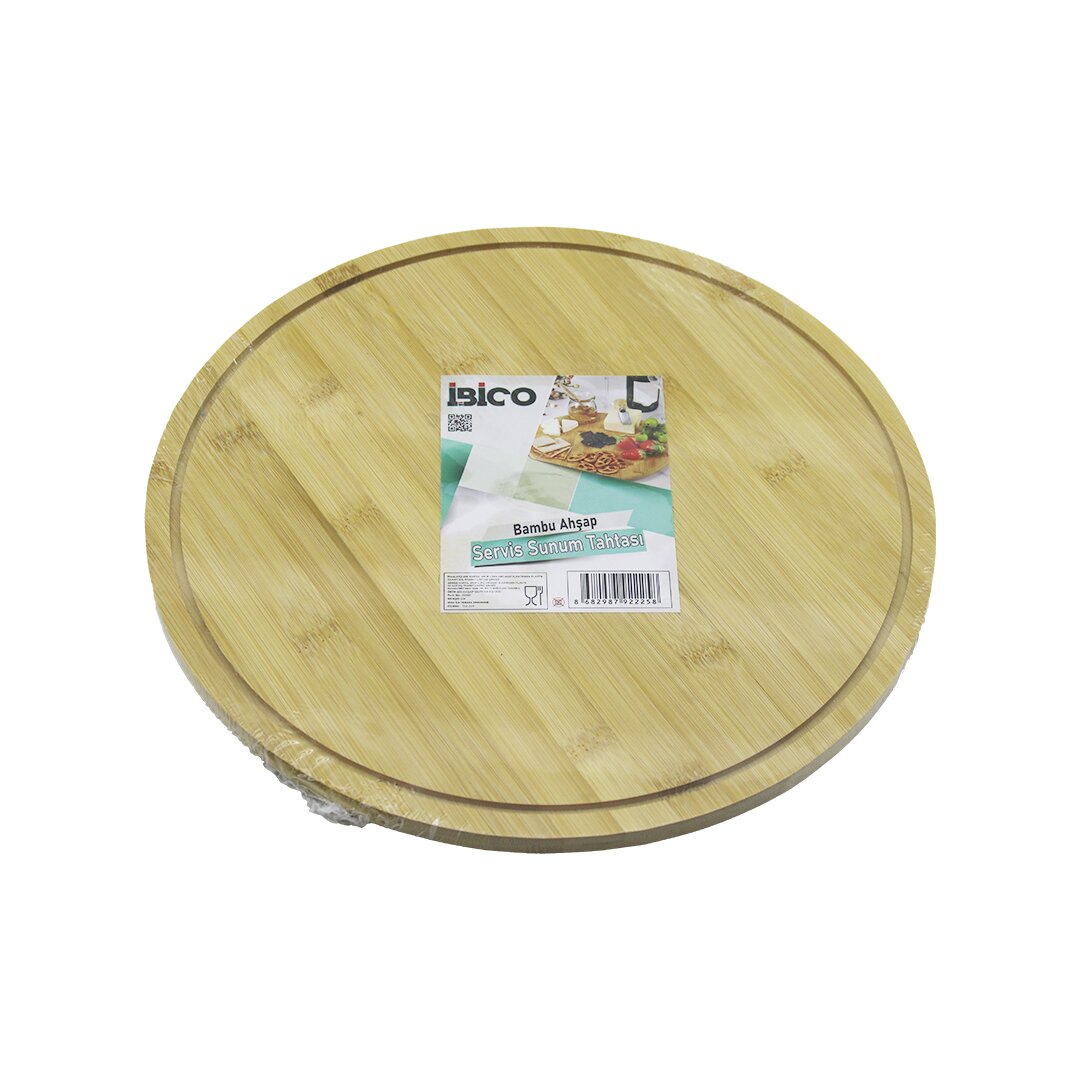 YUVARLAK DÖNER TABLALI AHŞAP BAMBU SUNUM TEPSİSİ TAHTASI =29.7CM - MİNİ SOFRA KANALLI KENAR