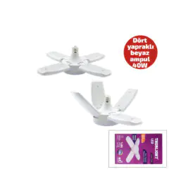 1+4 KOLLU - YAPRAKLI PERVANE MODELİ PAPATYA BEYAZ LED LAMBA AMPUL 40W - E27 P-6040B