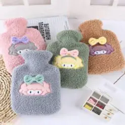 1 Litre Polar Peluş Örgülü,Kurdeleli Saçlı Kız Model Sıcak Su Torbası